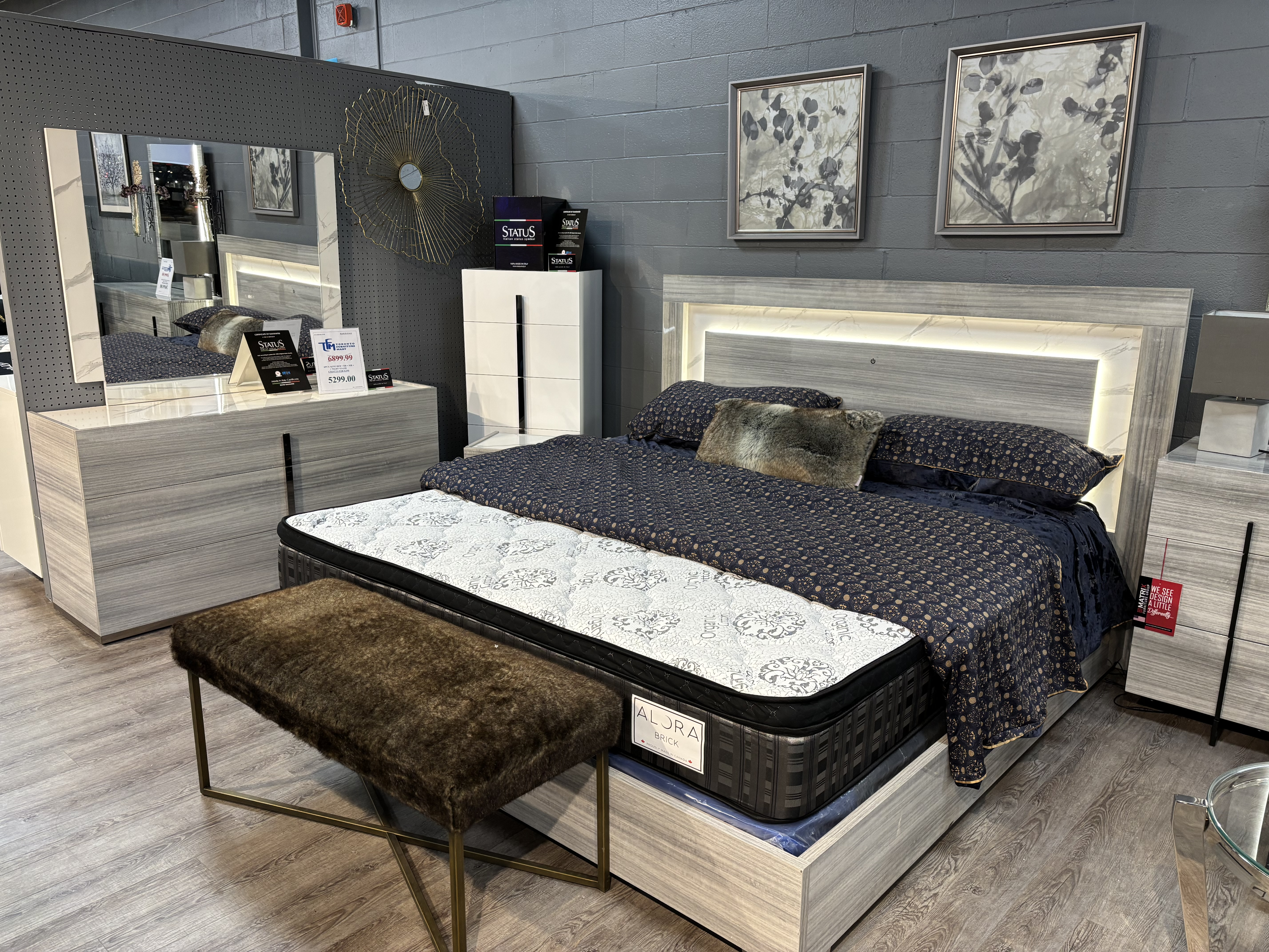 TFMKBSET4  Italian king bed , 1 Night Table , Chest , Dresser Mirror