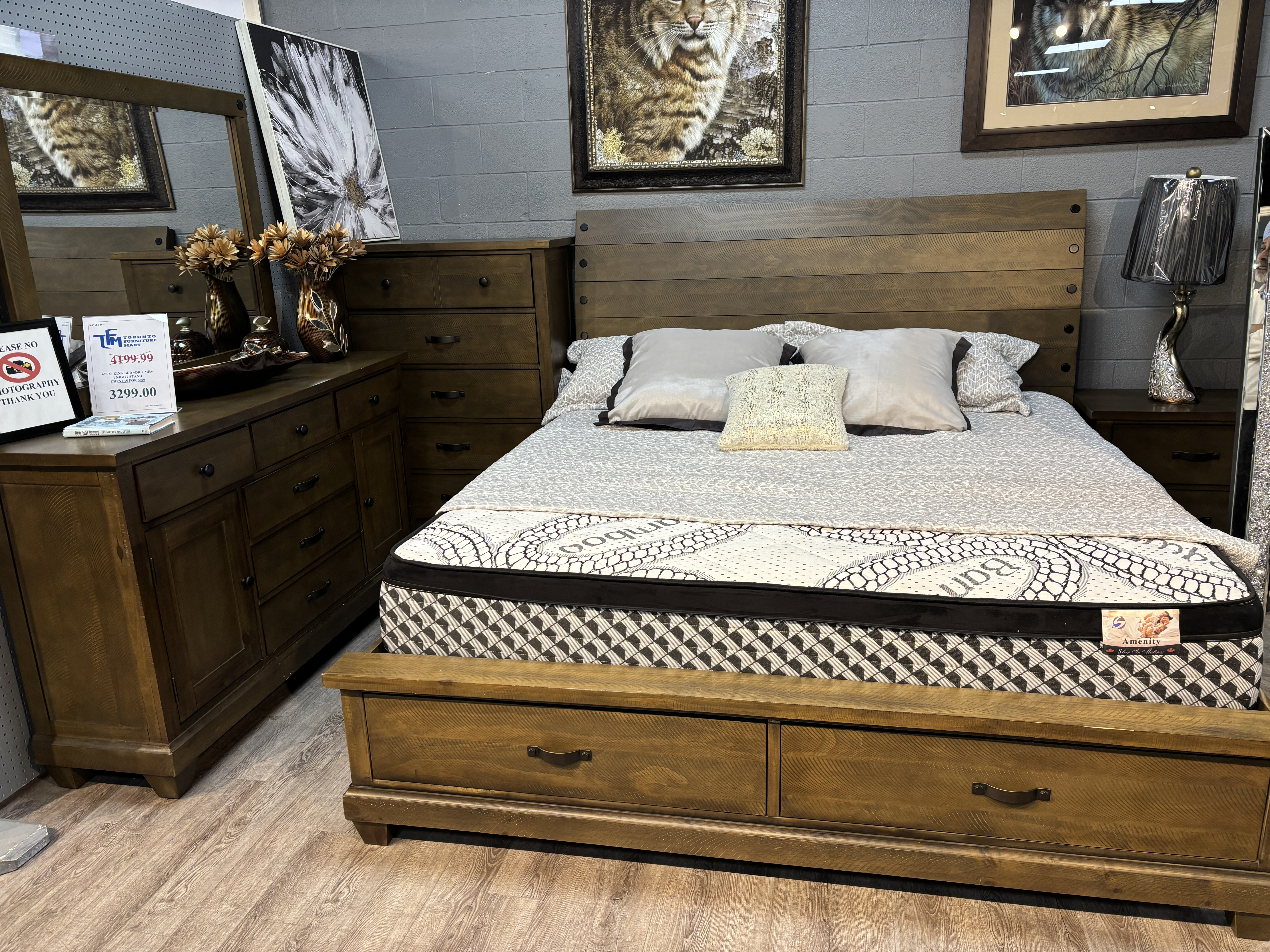 TFMKBSET7 KING BED , NIGHT TABLE, CHEST, DRESSER MIRROR