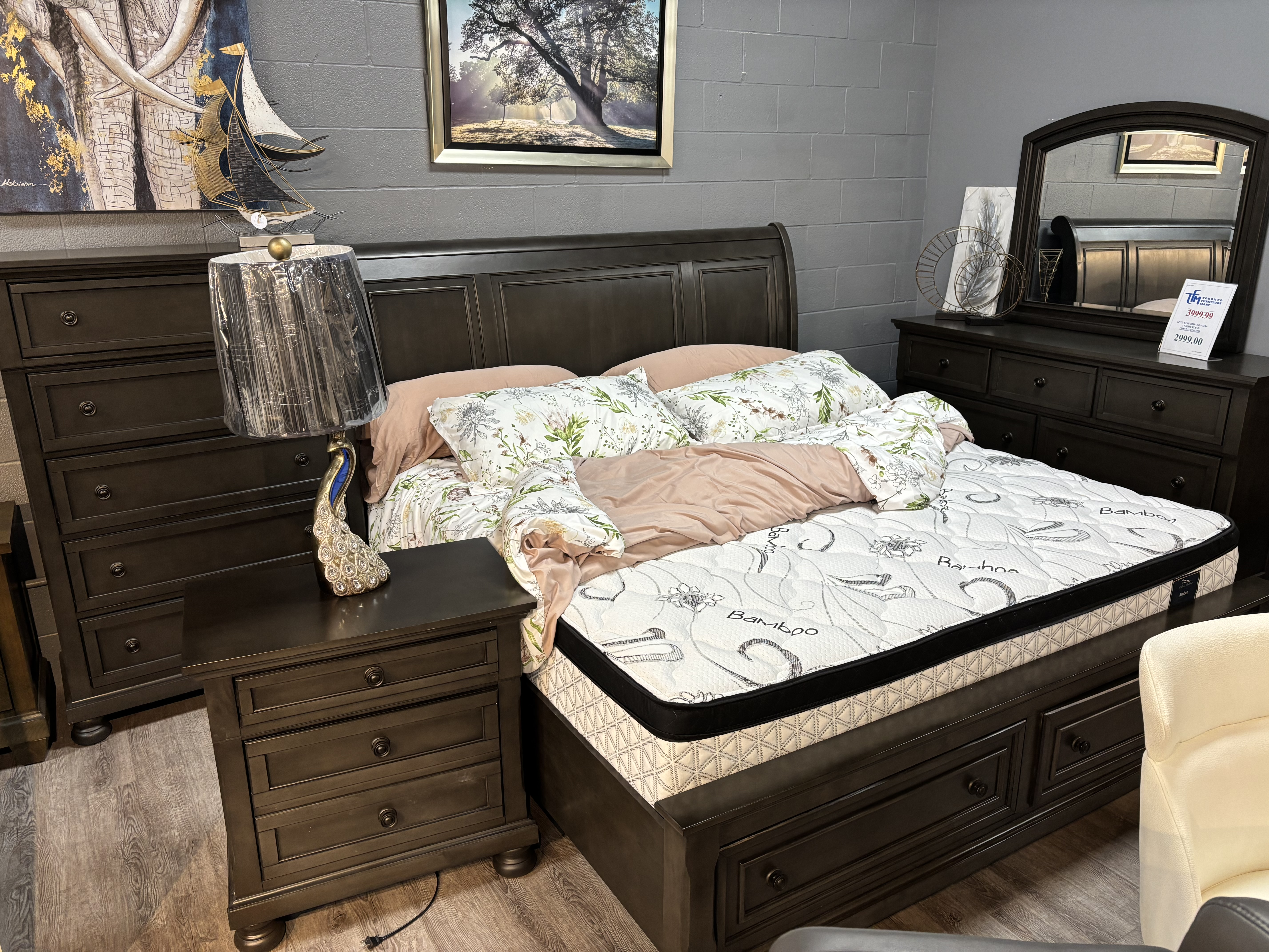 TFMKBSET8 KING BED , NIGHT TABLE, CHEST, DRESSER MIRROR